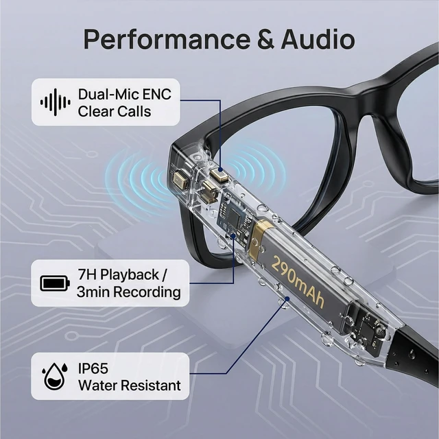 Alt view image 2 of 4 - AI Smart Glasses with Camera, 1080P HD POV First-Person View Video Recording and Translator, AI Object Recognition, Bluetooth Audio, 290mAh Battery, Photochromic Lenses for Sports, Travel, Work
