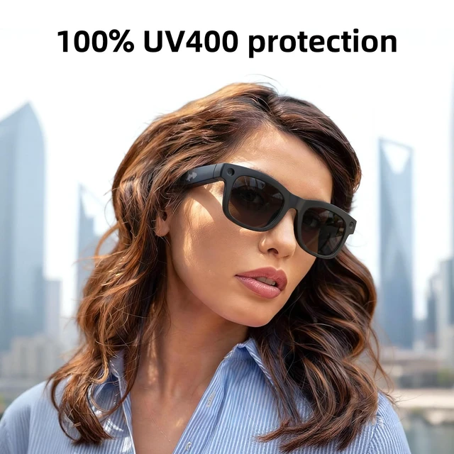 Alt view image 3 of 4 - AI Smart Glasses with HD Camera, BT Call, 8MP Anti-Shake Camera Glasses with 1080P Video Recording Dual Mic, Simultaneous Interpretation/GPT Identify Objects, Black Lens