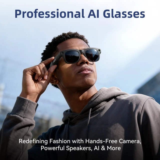 Alt view image 4 of 4 - AI Smart Glasses with HD Camera, BT Call, 8MP Anti-Shake Camera Glasses with 1080P Video Recording Dual Mic, Simultaneous Interpretation/GPT Identify Objects, Black Lens