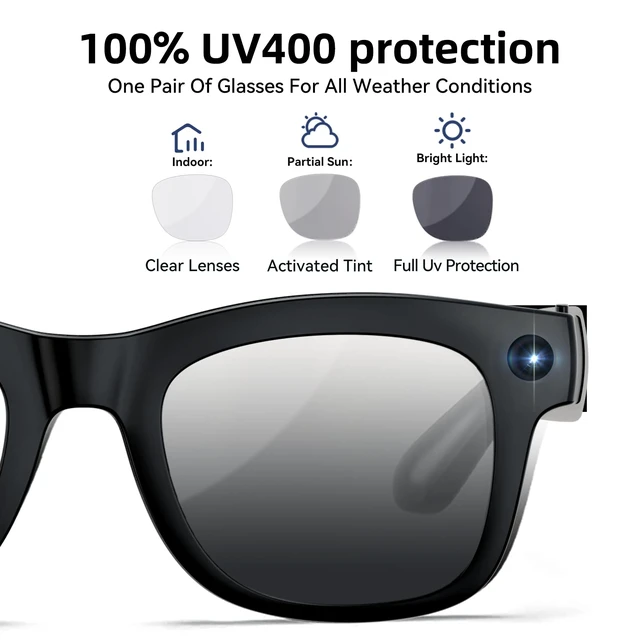 Alt view image 3 of 4 - AI Smart Glasses with HD Camera, BT Call, 8MP Anti-Shake Camera Glasses with 1080P Video Recording Dual Mic, Simultaneous Interpretation/GPT Identify Objects, Photochromic Lens