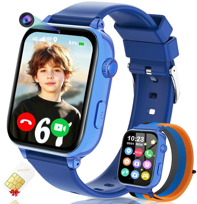 Main image of 4G Kids Smart Watch GPS Tracker, Smartwatch for Kid with Video Calling, Voice Chat, Class Mode, SOS, Pedometer, Alarm, SIM Card HD Touch Screen Phone Watch Gift for 4-12 Girls Boys (Blue)