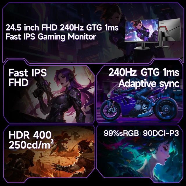 Alt view image 2 of 4 - 24 Inch 240Hz Gaming Monitor, FHD 1080P Fast IPS Computer Monitor,1 ms, Adaptive Sync, HDR400, 99% sRGB, Low Blue Light Eye Care, HDMI 2.0 / DP 1.4, VESA, Tilt, for PC, PS5, Xbox, G2511X