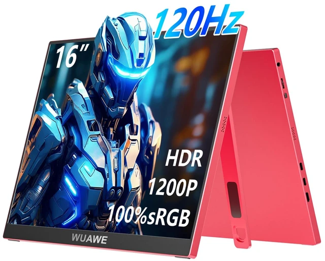 Main image of 16 inch Portable Laptop Monitor, 100% sRGB Portable Gaming Monitor with Built-in Stand, HDR and Freensync, External USB C Monitor for Laptop, PC, Phone, Switch and PS5(Red)
