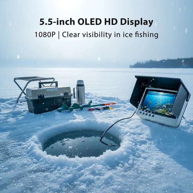 Alt view image 2 of 4 - Underwater Camera & Fish Finder: 5.5 Inch OLED 1080P Waterproof Ice Fishing Camera with MonitorPortable Fish Finders for Ice/Lake FishingDepth Finder for Boat/Kayak & Murky Under Water