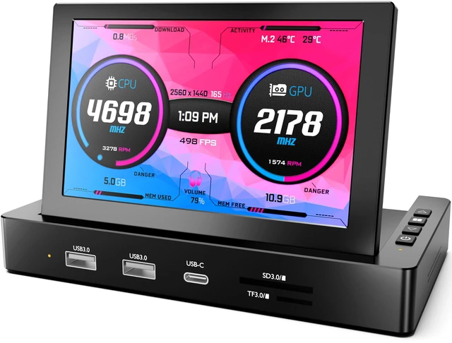 Main image of 5'' Mini Monitor with Raspberry Pi Mount Holes & USB HUB, Type-C One-Cable Connection&Speakers, All-in-One Storage Dock, Pocket IPS Screen for PC monitoring/Gaming/AIDA64/Streaming Partner
