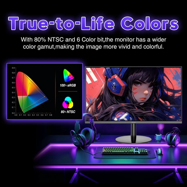 Alt view image 4 of 4 - 24 Inch Gaming Monitor 1080p 144hz, VA 1ms FHD Computer Monitor with 100% sRGB, Bluelight Filter, HDMI & VGA Port, Support Wall Mount