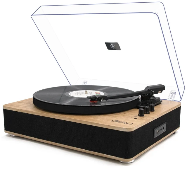 Main image of Vinyl Record Player 3-Speed Belt-Drive Turntable with Stereo Speakers and USB Play&Recording (Light Wood)