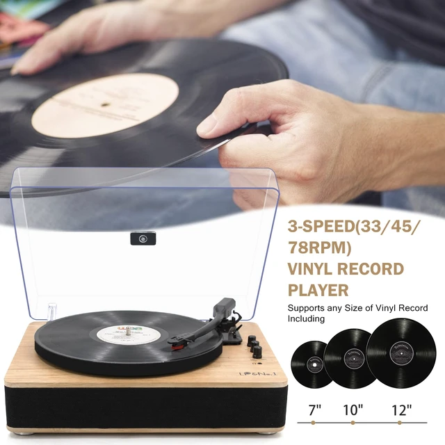 Alt view image 4 of 4 - Vinyl Record Player 3-Speed Belt-Drive Turntable with Stereo Speakers and USB Play&Recording (Light Wood)