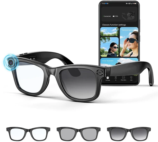 Main image of AI Smart Glasses 4K HD Camera, BT Call, 800W Anti-Shake Camera Glasses with Video Recording Dual Mic, Simultaneous Interpretation/GPT Identify Objects, 270mAh Photochromic GlassesBlack