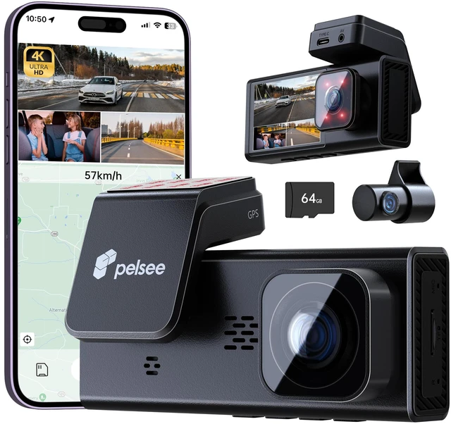 Main image of 4K 3 Channel Dash Cam Front and Rear Inside, Dash Camera for Cars, 4K+1080P+1080P Dashcam with APP & WiFi, 64GB Card Included, Smart Driving System ADAS DMS, 24H Parking Mode,G-Sensor,256GB Max