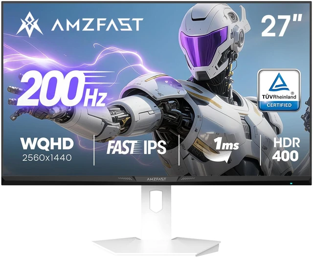 Main image of 27 Inch White Gaming Monitor, WQHD (2560x1440) 200Hz Fast IPS, 1ms MPRT, HDR400, 130% sRGB, 8bit+FRC, Adaptive Sync, TÜV Eye Care, HDMI 2.0x2, DP 1.4x2, VESA 100x100 AMZG27F6Q