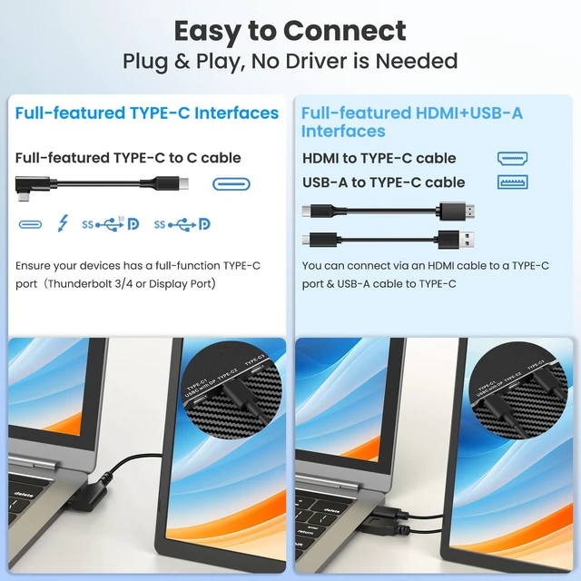 Alt view image 3 of 4 - 16" Portable Monitor, 1200P FHD Ultra Slim Laptop Screen Extender, 360°Rotating Detachable Stand, Plug & Play Travel Dual Monitor for Laptop/Wins/MacOS/Phone