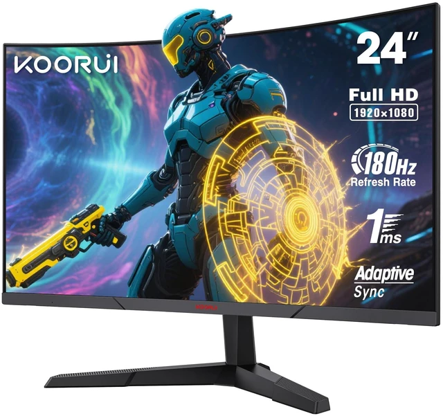 Main image of 24 Inch Curved Gaming Monitor 180Hz 1ms,FHD 1080p 1500R Curved Display with Adaptive Sync,99% sRGB,HDR10,Eye Care,VESA Compatible,HDMI2.0X2 &DP1.2,Tilt Adjustable,Black