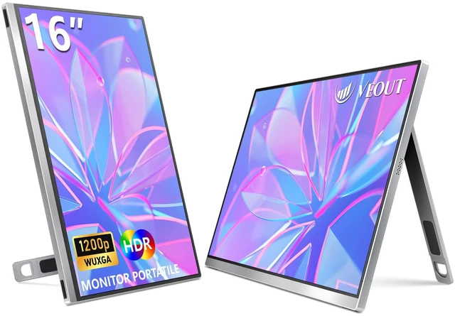 Main image of External Second Screen for MacBook Pro (Silver), 1920x1200 IPS 16 inch Travel Monitor with Aluminum Metal Stand, Dual Type-C/Mini HDMI 16:10 Portable Display for iMac/Laptop/Mini PC