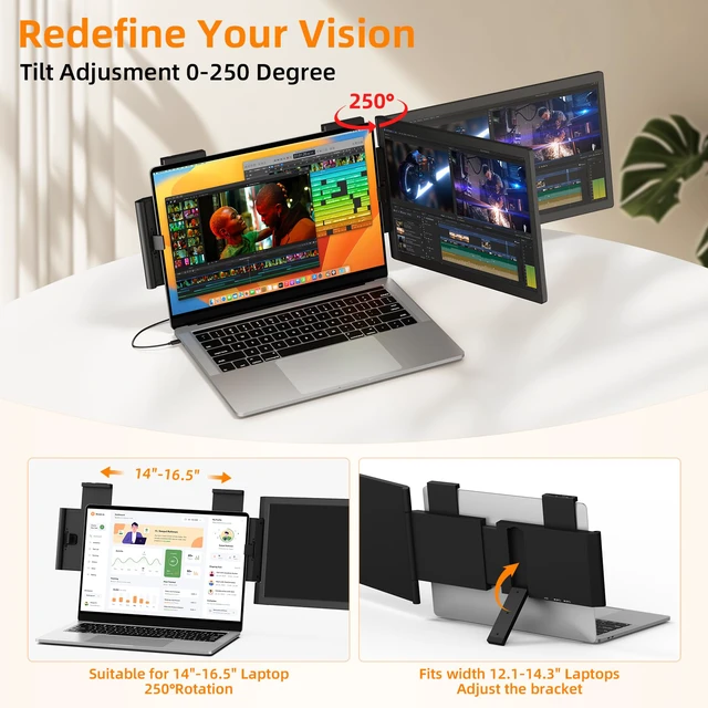 Alt view image 3 of 4 - Laptop Screen Extender, 14" FHD IPS 1080P Portable Monitor for Laptop Mini HDMI/Type-C PC Display Extender Fits 14"-16.5" Laptops,Plug & Play for Windows/Mac/Android/Switch/PS5
