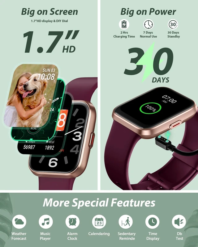 Alt view image 6 of 6 - Smart Watch for Men Women(Call Receive/Dial), Alexa Built-in, 1.7" Touch Screen Fitness Tracker with Heart Rate Sleep Tracking, 60 Sports Modes, 5ATM Waterproof Smartwatch for Android iPhone
