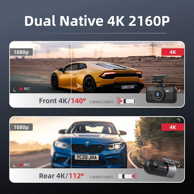 Alt view image 2 of 4 - Dash Cam Front Rear, 4K Front + 4K Rear Full HD Dash Camera for Cars Built-in Wi-Fi Bluetooth GPS with 64GB SD Card, 3.0 IPS Screen with App Control, G-Sensor, HDR, Night Vision, 24H Parking Mode