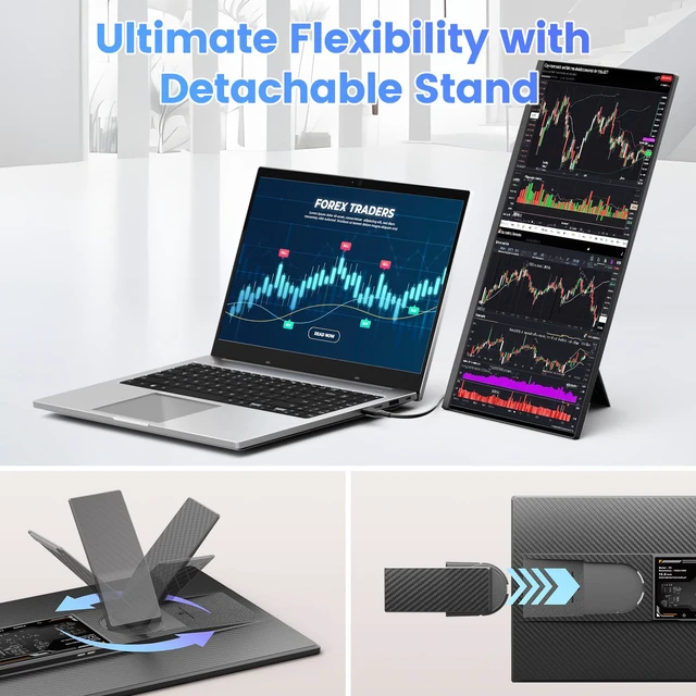 Alt view image 4 of 4 - 15.6" Laptop Screen Extender, Slim & Lightweight Portable Monitor for Laptop, Full HD IPS, 360° Rotating Stand, Detachable, USB-C Plug & Play, RGB Lighting, Thin Bezels