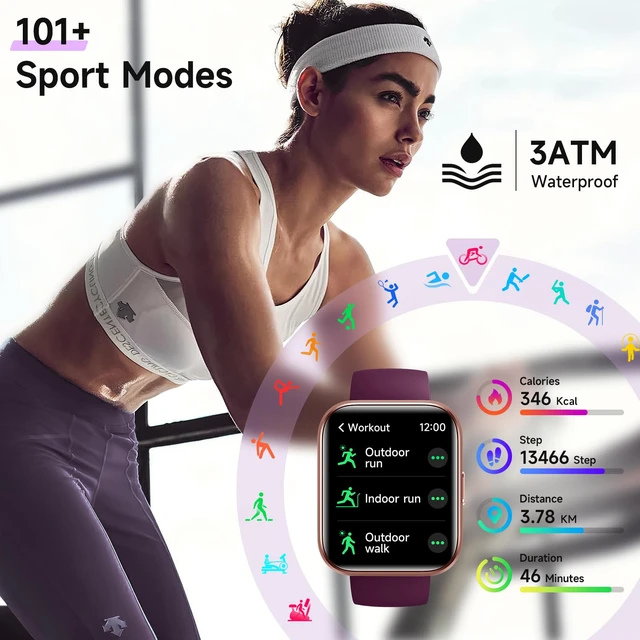 Alt view image 6 of 7 - Smart Watches for Women for Android & iPhone, Alexa Built-in, 1.8" Touch Screen Smartwatch with Heart Rate/SpO2/Sleep/Stress Monitor, IP68 Waterproof Fitness Tracker, 101+ Sports Modes, 2 Bands