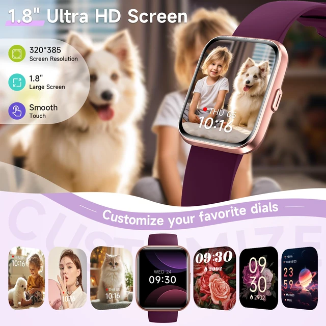 Alt view image 5 of 7 - Smart Watches for Women for Android & iPhone, Alexa Built-in, 1.8" Touch Screen Smartwatch with Heart Rate/SpO2/Sleep/Stress Monitor, IP68 Waterproof Fitness Tracker, 101+ Sports Modes, 2 Bands