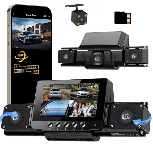 Main image of 4 Channel Dash Cam Front and Rear with 360° View for All-Round Protection, 4-Way Recording, Built-in 5G WiFi & GPS, APP Control, 8 IR LEDs, 24H Parking Monitor, G-Sensor, Free TF Card (32, GB)