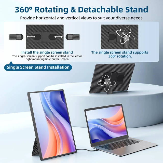 Alt view image 3 of 7 - Portable Monitor, 16 Inch 1200P FHD Laptop Screen Extender Dual Monitor, 360° Rotating Detachable Stand Plug n Play, Ultra Slim Zero Frame, Travel Portable Screen for Laptop/PC/Mac/Windows/PS5