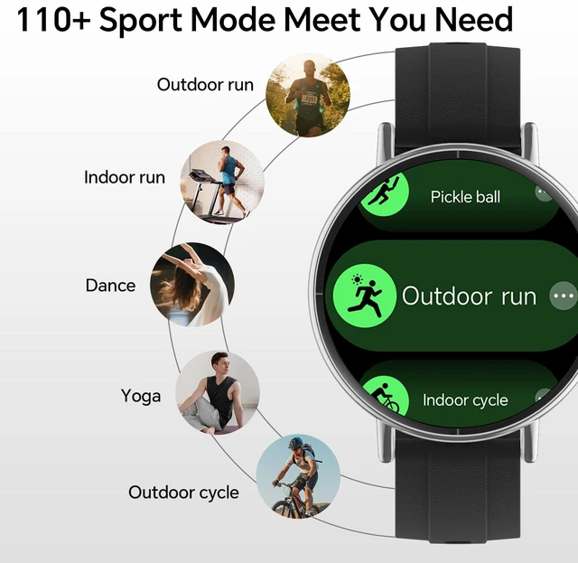 Alt view image 4 of 7 - Smart Watch for Men Women,1.57" 43mm HD Scree,BT Calling,2 Straps Compatible for iPhone/Android,Fitness Tracker with Heart Rate/SpO2/Sleep Monitor,IP68 Waterproof,110+ Sport Mode