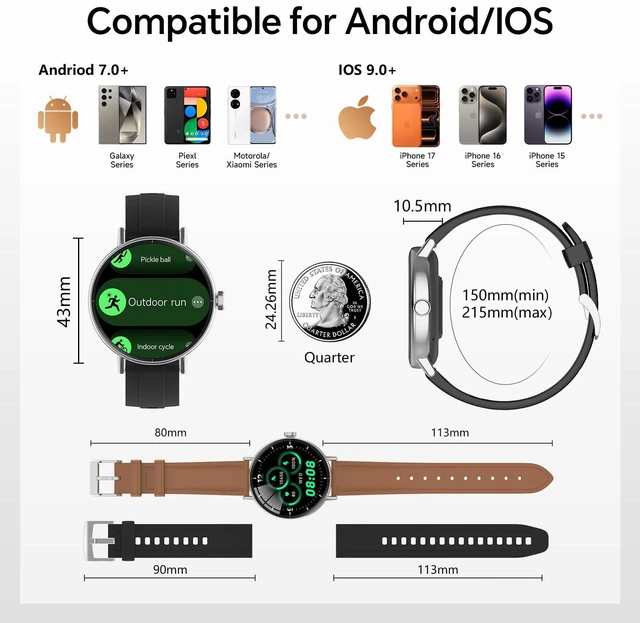 Alt view image 6 of 7 - Smart Watch for Men Women,1.57" 43mm HD Scree,BT Calling,2 Straps Compatible for iPhone/Android,Fitness Tracker with Heart Rate/SpO2/Sleep Monitor,IP68 Waterproof,110+ Sport Mode
