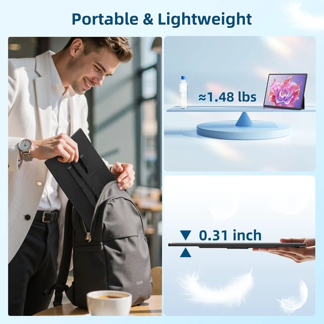 Alt view image 4 of 7 - Portable Monitor, 16 Inch 1200P FHD Laptop Screen Extender Dual Monitor, 360° Rotating Detachable Stand Plug n Play, Ultra Slim Zero Frame, Travel Portable Screen for Laptop/PC/Mac/Windows/PS5