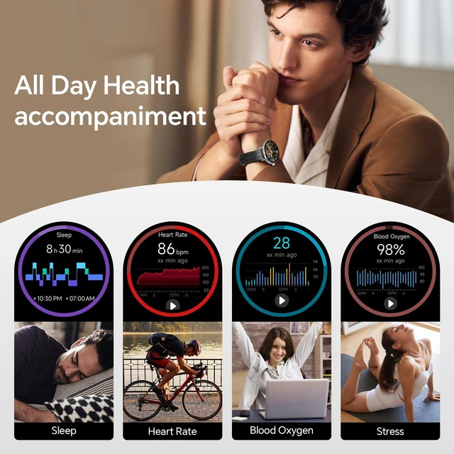 Alt view image 2 of 7 - Smart Watch for Men Women,1.57" 43mm HD Scree,BT Calling,2 Straps Compatible for iPhone/Android,Fitness Tracker with Heart Rate/SpO2/Sleep Monitor,IP68 Waterproof,110+ Sport Mode