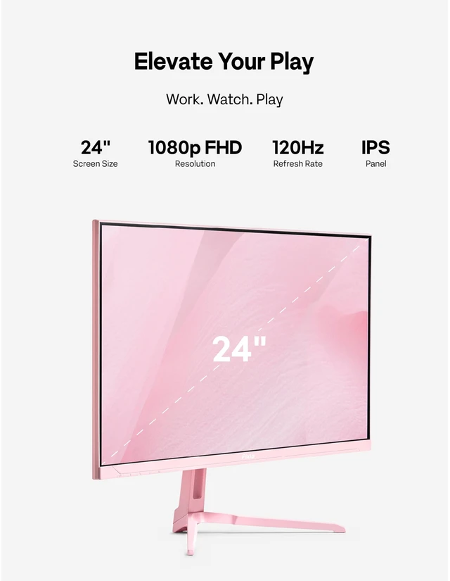 Alt view image 3 of 7 - PX246 Wave Pink 24 inch 120Hz Refresh Rate FHD 1080p Resolution IPS Panel 4ms GTG Response Time Gaming Monitor with Adaptive Sync