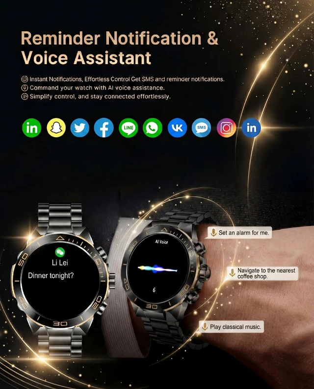 Alt view image 3 of 7 - Men's Smart Watch with Bluetooth Call, 1.43" AMOLED Round Dial, Luxury Stainless Steel & Silicone Bands, Business Sport Fitness Tracker, Heart Rate/Blood Pressure/Sleep Monitor for iOS Android
