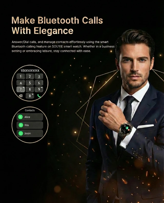 Alt view image 2 of 7 - Men's Smart Watch with Bluetooth Call, 1.43" AMOLED Round Dial, Luxury Stainless Steel & Silicone Bands, Business Sport Fitness Tracker, Heart Rate/Blood Pressure/Sleep Monitor for iOS Android