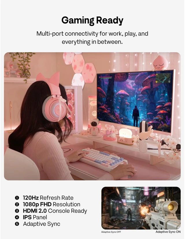 Alt view image 6 of 7 - PX246 Wave Pink 24 inch 120Hz Refresh Rate FHD 1080p Resolution IPS Panel 4ms GTG Response Time Gaming Monitor with Adaptive Sync