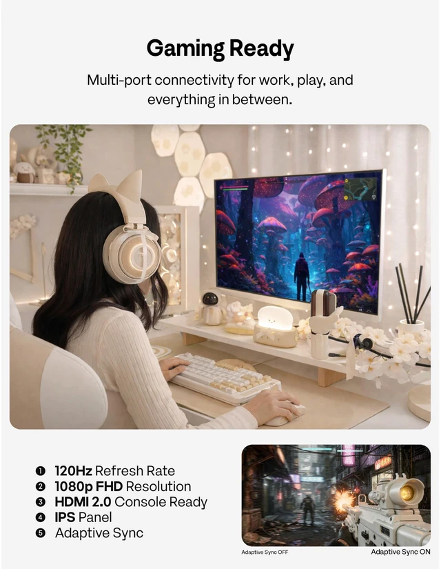 Alt view image 6 of 7 - PX246 Wave Beige 24 inch 120Hz Refresh Rate FHD 1080p Resolution IPS Panel 4ms GTG Response Time Gaming Monitor with Adaptive Sync