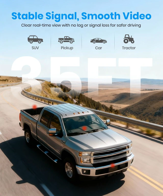 Alt view image 4 of 4 - Wireless Backup Camera:1080P HD Dual-Channel Monitor, Easy Installation,Stable Digital Transmission Signal,IP69K Waterproof Night Vision Back Up Camera for Truck,SUV,Car,Vans