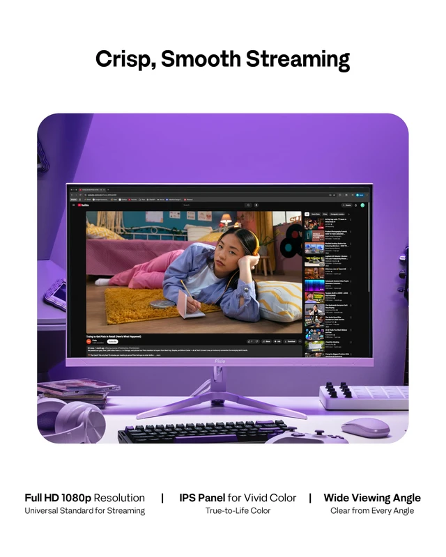Alt view image 5 of 7 - PX246 Wave Purple 24 inch 120Hz Refresh Rate FHD 1080p Resolution IPS Panel 4ms GTG Response Time Gaming Monitor with Adaptive Sync