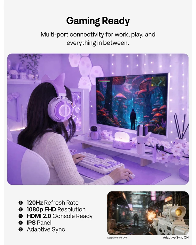 Alt view image 6 of 7 - PX246 Wave Purple 24 inch 120Hz Refresh Rate FHD 1080p Resolution IPS Panel 4ms GTG Response Time Gaming Monitor with Adaptive Sync