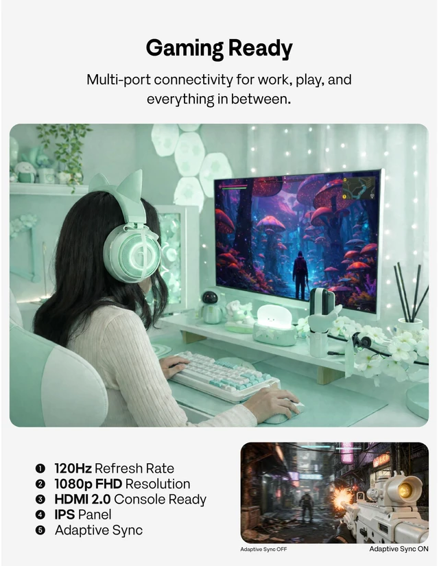Alt view image 6 of 7 - PX246 Wave Mint Green 24 inch 120Hz Refresh Rate FHD 1080p Resolution IPS Panel 4ms GTG Response Time Gaming Monitor with Adaptive Sync