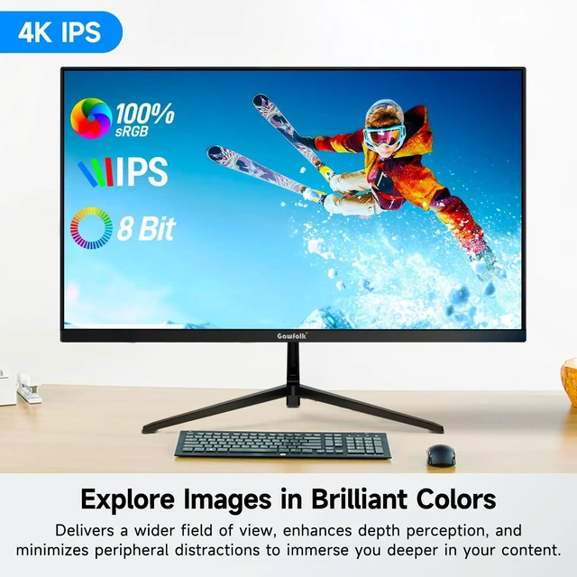 Alt view image 2 of 7 - 27 Inch 4K Monitor IPS 60Hz, UHD 3840 x 2160p PC Monitors, Computer Dispaly for Home & Office, Support HDMI & DP, Wall Mount Compatible