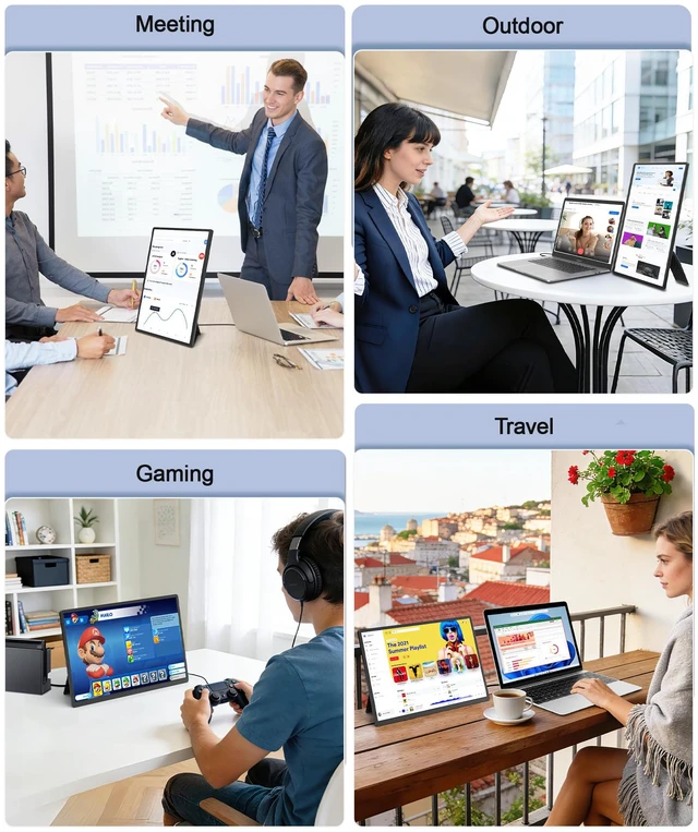 Alt view image 7 of 7 - 16" Laptop Screen Extender, 1920x1200 IPS Portable Monitor, Borderless Dual Screen Extender with 360° Rotatable Stand, Plug and Play Ultra Slim Travel Monitor for PC, Wins, Switch, PS5