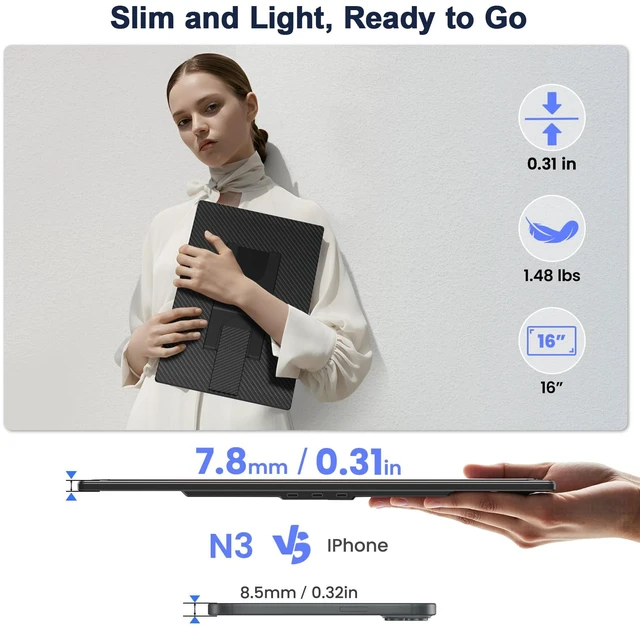 Alt view image 5 of 7 - 16" Laptop Screen Extender, 1920x1200 IPS Portable Monitor, Borderless Dual Screen Extender with 360° Rotatable Stand, Plug and Play Ultra Slim Travel Monitor for PC, Wins, Switch, PS5
