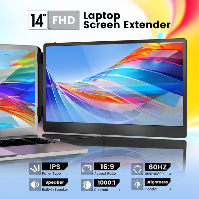 Alt view image 2 of 7 - 14" Laptop Monitor Extender, FHD 1080P IPS Dual Laptop Screen Extender, HDMI/USB-A/Type-C Plug and Play for Windows, Mac, Chrome, Android, Xbox, Switch, PS5, Work with 13.3-17 Laptops