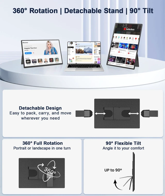 Alt view image 6 of 7 - 16" Laptop Screen Extender, 1920x1200 IPS Portable Monitor, Borderless Dual Screen Extender with 360° Rotatable Stand, Plug and Play Ultra Slim Travel Monitor for PC, Wins, Switch, PS5