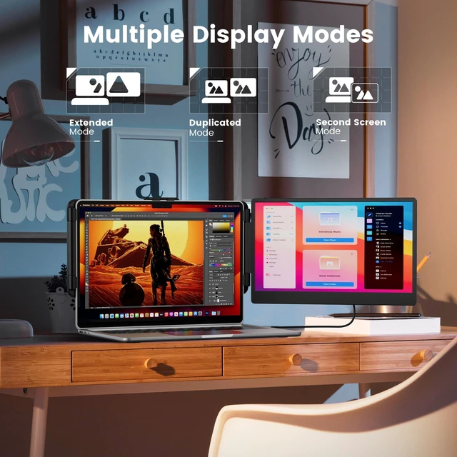 Alt view image 4 of 7 - 14" Laptop Monitor Extender, FHD 1080P IPS Dual Laptop Screen Extender, HDMI/USB-A/Type-C Plug and Play for Windows, Mac, Chrome, Android, Xbox, Switch, PS5, Work with 13.3-17 Laptops