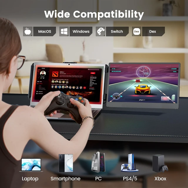 Alt view image 5 of 7 - 14" Laptop Monitor Extender, FHD 1080P IPS Dual Laptop Screen Extender, HDMI/USB-A/Type-C Plug and Play for Windows, Mac, Chrome, Android, Xbox, Switch, PS5, Work with 13.3-17 Laptops