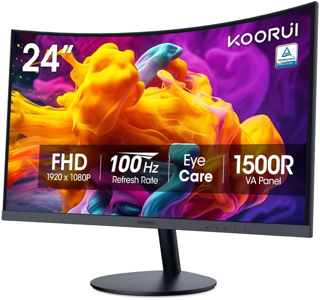 Main image of 24 inch Curved Monitor, Full HD 1080P Curved Computer Monitor, 100Hz 1500R PC Screen, TÜV Rheinland Certified, HDMI VGA, Tilt Adjustment, LCD Display, Eye Care, Black 24N5CA