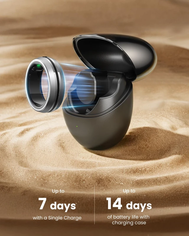 Alt view image 7 of 7 - Lynx Smart Ring-All Day Sleep & Activity Tracking, Includes Charging Case, Gifts for Men, 7-Day Battery Life, Subscription-Free App for iOS & Android, Size Before You Buy (Silver, Size 10)