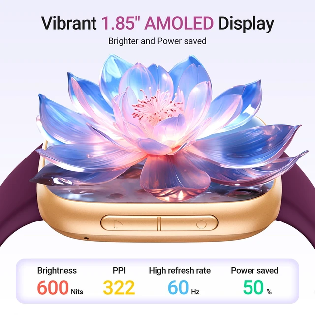 Alt view image 2 of 7 - Smart Watch for Women, 1.85" AMOLED Fitness Tracker with Bluetooth Call, Heart Rate/Sleep/SPO Monitor, 100+ Sports Modes, 3ATM Waterproof Smartwatch for Android/iPhone, Includes 2 Bands