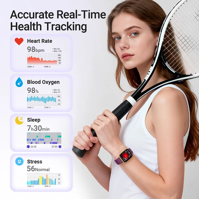 Alt view image 3 of 7 - Smart Watch for Women, 1.85" AMOLED Fitness Tracker with Bluetooth Call, Heart Rate/Sleep/SPO Monitor, 100+ Sports Modes, 3ATM Waterproof Smartwatch for Android/iPhone, Includes 2 Bands